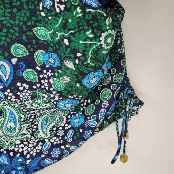 Michael Kors Paisley Floral Flutter‎ Sleeve Cinch Side Short Sleeve Blouse - Picture 8 of 14